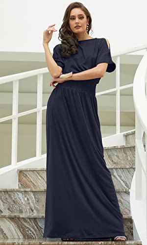 Image of KOH KOH Womens Split Sleeves Smocked Elegant Cocktail Long Maxi Dress