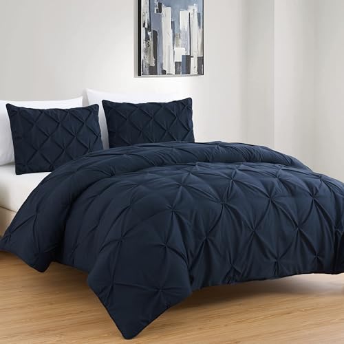 Chezmoi Collection Berlin Midnight Blue Pinch Pleat Extra Wide King