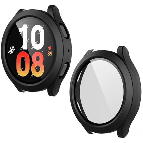BOHUIMYI 2 Pack Hard Protective Case for Samsung Galaxy Watch 5/4 44mm Ultra-Thin PC Cover with Built-in HD PET Screen Protector All-Around Scratch Protection Black