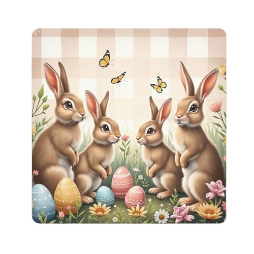 ODAWA Easter Rabbits Gathering Self Adhesive Cloths 17.7X17.7 Inch Self-adhesive Cloth Protective Camera Wrapper Portable Cosmetic Bag for Travelling