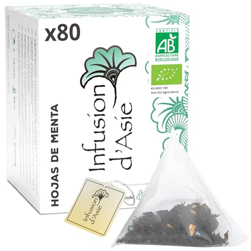 Khla - Menta Piperita Ecológica - 80 Bolsitas Piramidales - Tisana & Infusión - Té Digestión & Frescor Natural - Caliente o Fría - Formato a Granel - Hojas Picadas - Origen Egipto