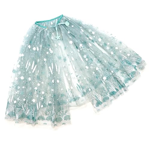 Papierdrachen Camada de tule menta – com criaturas marinhas, brilhante, disfarce, capa, disfarce infantil, tamanho único, conjunto 04