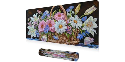Tapis de souris gamer XXL fleurs 1200x600mm avec base caoutchouc antidérapante