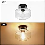 SunRider Industrial Semi-Flush Mount Ceiling Light Fixture, Modern Seeded Glass Pendant Lamp, Black Farmhouse Hanging Lighting for Bedroom Hallway - Image 4