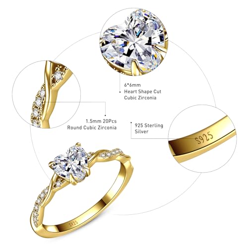 1.25ct Womens Heart Promise Ring, 925 Sterling Silver Heart Cut Created Emerald/Sapphire/Amethyst/Ruby/Cubic Zirconia/Opal Twisted Vine Engagement Ring for Women Size 5-103