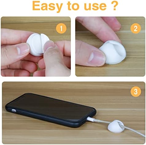 10 Pcs Cable Holder, Durable Cable Clips Self-Adhesive Desk Cable Holders Cable Organisers, Silicone Cable Management for Cable, Cord and Wire(White) (QKJA4808A010UK)
