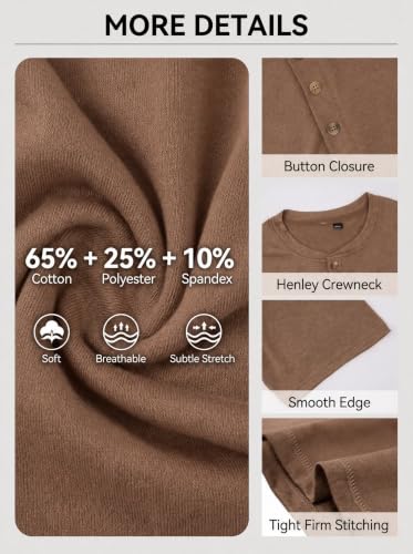 Image of Lexiart Mens Fashion Henley Shirts Long Sleeve Button Cotton T-Shirt with Pocket