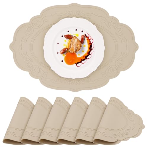 yuuzue Silicone Placemats Set of 6, Oval Table Placemats Heat Resistant Waterproof Wipeable Non-Slip Table Mat, Vintage Kitchen Placemats Table Protector for Indoor Outdoor
