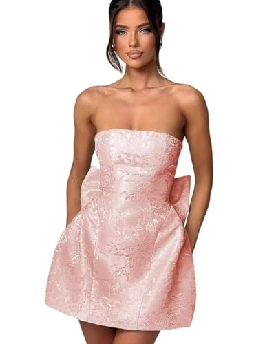 Short Satin Strapless Homecoming Dresses for Teens Embroidery Mini Prom Dress Cocktail Party Dress with Bow