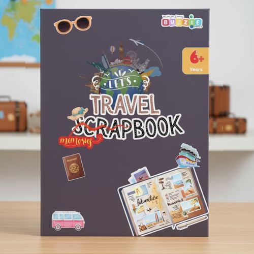 Image of BuzzieWorld Lets Travel Memory Book with Stickers | Scrap Books for Kids | Travel Scrapbook | Memory Book | for Ages 6-8Years, 9-11 Years, 12-14 Year Old Boys and Girls (Single Pack)