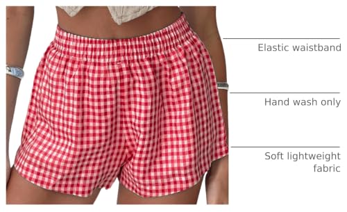 Image of Chunoy Women's Plaid Boxer Shorts Summer Casual Gingham Pajama Bottoms Short with Pockets