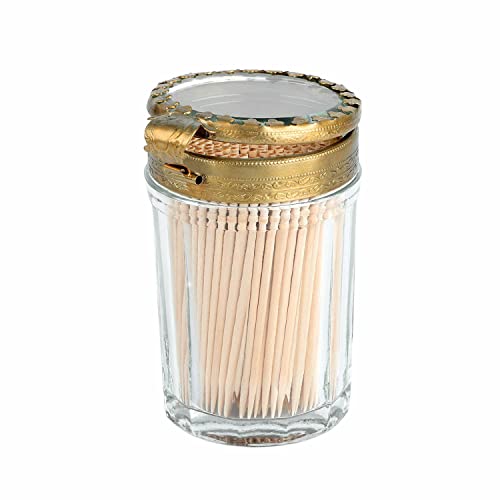 Loberon® Boîte pour Cure-Dents Rashid - Verre, Laiton - H/Ø env. 8.5/5.5 cm - Transparent/Laiton Cover