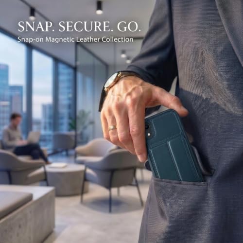 Image of amazon basics Luxury Vegan Leather Back Cover for iPhone XR | Built-in Card Holder Slot | Integrated Mobile Stand | Slim Shockproof Protective Case with Stitched Finish - Green