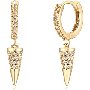 Mevecco Gold Dainty Hoop Earrings for Women 14K Gold Plated Dangle Hoop Earrings Cubic Zirconia Geometric Triangle Cone Dangle Earring