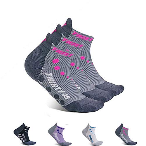 Thirty48 Compression Low-Cut Running Socks for Men and Women | 15-20mmHg Compression (Small - Women 5-6.5 // Men 6-7.5, [3 Pairs] Pink/Gray)