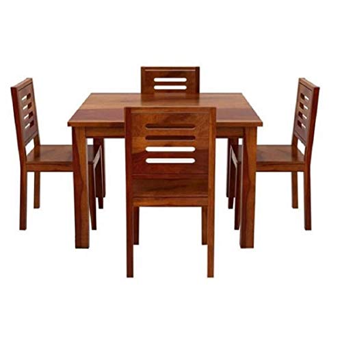 Image of Sheesham Wood Dining Table 4 Seater Set with Chair | Dining Table Set | 4 Seater Dining Table | Dining Table 4 Seater | Dining Room Set | Wooden Furniture | Honey Finish