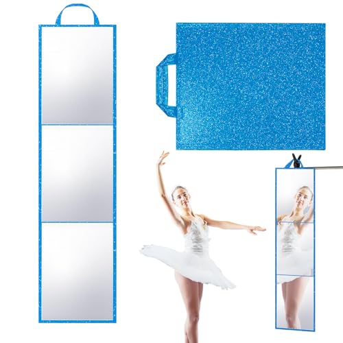 Foldable Full Length Mirror 2 in 1 Hangable & Tabletop Acrylic Mirror Portable Travel Mirror with Handle for Dance Bedroom Wardrobe Stage Makeup Checks Camping Outdoor Use (47 x 12.5 Tri-Fold)