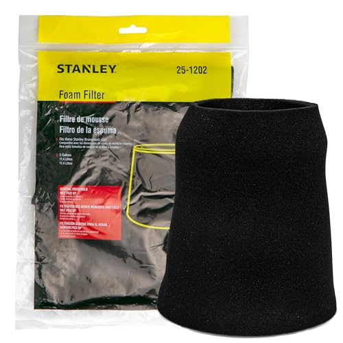 STANLEY Foam Filter, for 1-5 Gallon Wet/Dry Vacuum 25-1202, Compatible with STANLEY SL18123P, SL18128, SL18128P, SL18129, SL18130, SL18130P, SL18132, SL18133, SL18133P