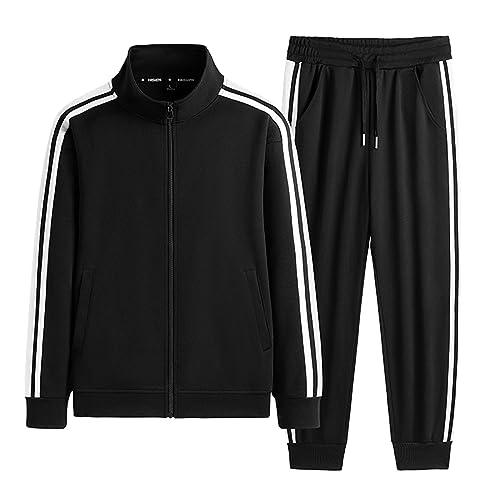 Men's Athletic Workout Jogging Suit Two Piece Set Zippered Casual Solid Color Shirt with Pants Comfortable - Main Image