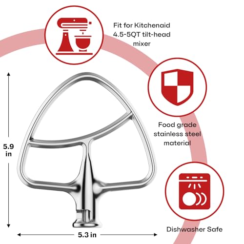 Gvode Stainless Steel Flex Edge Beater for KitchenAid Mixer, Fits Tilt-Head Stand Mixer Bowls for 4.5-5 Quart Bowls, Paddle Attachment for Kitchenaid Mixers, Not Fit for Bowl Lift