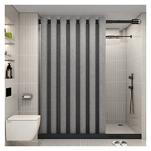 MAKEJ Gray Shower Curtain Thickened Shower Curtain Linen Bathroom Bathtub Fabric Set Partition Curtain(150x180cm)