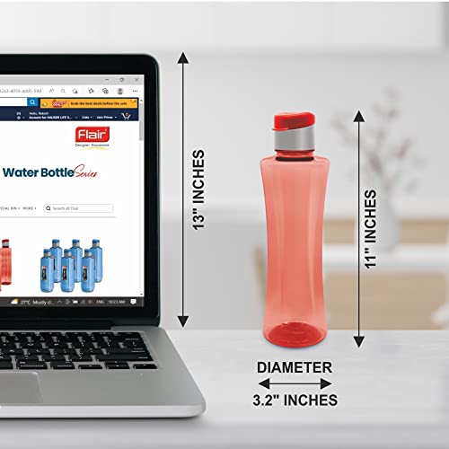 Image of FLAIR Sleek PET Water Bottles With Fliptop Lid Set of 6 Pcs 1000 ML (RED)