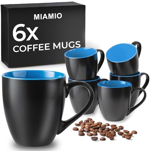 MIAMIO - 6 x 350 ml Juego de Taza de Café/Copa de desayuno - Le Papillon Colección (Negro-Azúl)