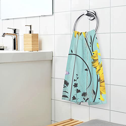 Zoeo Face Towel Set Of 2, Sunflower Butterfly Wooden Floral Hand Towel Dish Towels Cotton Bath Decor Set For Kids 30X15 Inch Gym Yoga Towels #TOP5