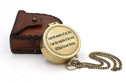 Roorkee Instruments India Directional Compass William Ernest Heanly Quote Engraved with Stamped Leather Case for Camping, Hiking, Touring