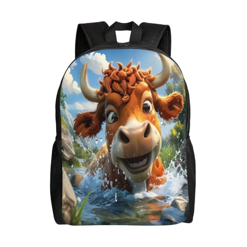 Comfort Fit Unisex Cartoon Cow River Backpack Durable for Daily Commute & Travel Adventures 16 Inch