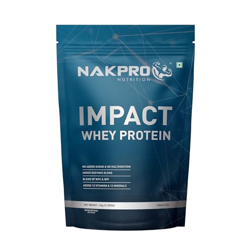 NAKPRO Impact Whey Protein 1kg | Isolate & Concentrate | 24g Protein & 4.9g BCAA | With Digestive Enzymes for better Absorption | NABL Lab Tested 100% Authentic Supplement Powder - Chocolate Flavour