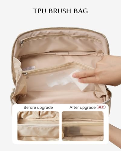 Image of EACHY Travel Makeup Bag, Large Capacity Cosmetic Bag for Women, Waterproof PU Leather, Flat Open Portable Toiletry Bag for Skincare, Brushes & Travel Essentials