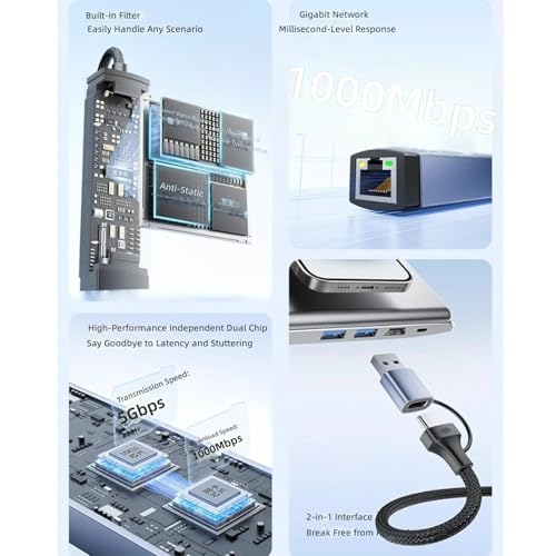 Adaptador USB tipo C a Gigabit Ethernet hub multifunción para portátil y PC 3