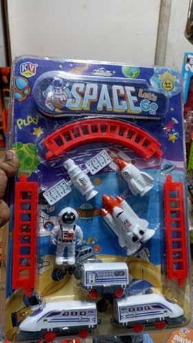 Image of Space Toy Train Set for Kids 4+, Astronaut Rocket Playset with Track Pieces, Space Shuttle, Satellite & Figure | DIY Mini Rail Vehicle Set | Educational Space Theme Toy Gift for Boys Girls