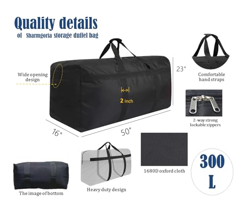 Giant Storage Duffel Bag Huge Moving Bag Great for Traveling, Camping, Big Items Storage, Moving, College Kids and More (300L Black)2