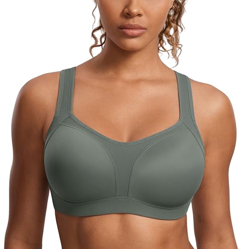 Image of SYROKAN Women's High Impact Underwire Sports Bra High Support Large Bust Padded Adjustable Straps Running Bra