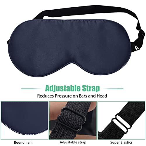 Silk Sleep Mask, 2 Pack 100% Real Natural Pure Silk Eye Mask With Adjustable Strap, Eye Sleeping Mask, Beevines Eye Sleep Shade Cover For Summer Travel Reduces Puffy Eyes (Black & Blue) #TOP3