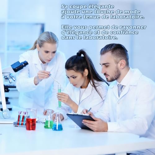 COCREAZY Blouse Chimie Lycee Coton Blouse Blanche Femme Homme, Blouse Médicale Blouse Blanche Chimie Lycee Blouse de Laboratoire Manche Longue Blouse Physique Blouse Infirmier avec Bouton 3 Poche, XL – vue 6