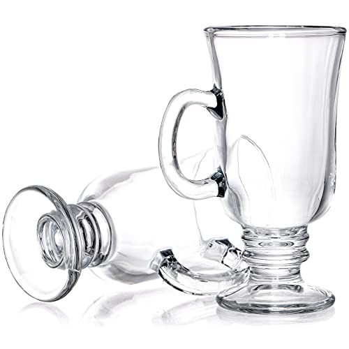 Zenfun Set Of 6 Irish Coffee Mugs, 8 Oz Glass Footed Espresso Cups With Handles, Clear Goblet Mugs Glasses For Coffee thumb #3
