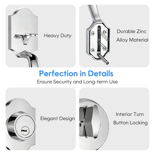 SEVEKO Front Door Lock Set, Front Door Handle and Deadbolt Set, Exterior Door Lock Set, Entry Door Lock Set, Front Door Lock with Adjustable Handle and Interior Knob, Satin Nickel by SEVEKO - Image 3