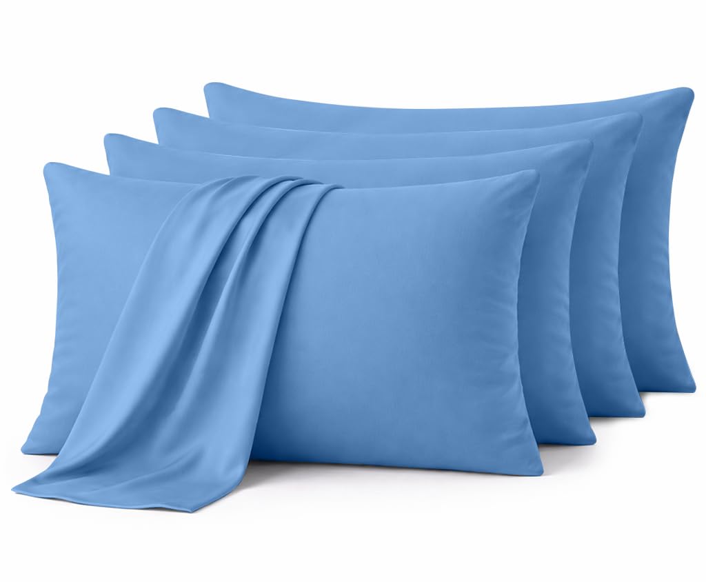 Aspire Homeware Sky Blue Pillow Cases 4 Pack – 100% Brushed Microfiber Premium Pillowcases Super Soft Envelope Closure Pillow Cover (50x75cm)