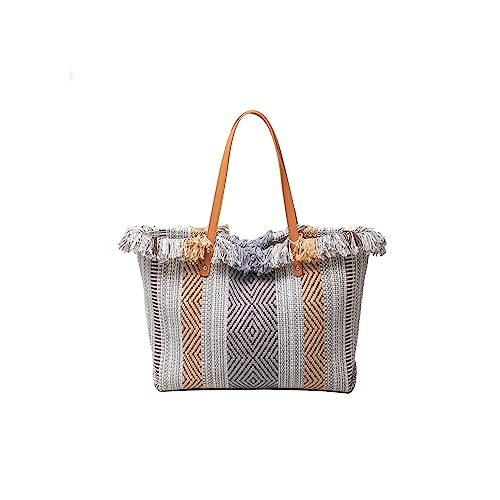 Image of CORIOS Tote Bag for Women Cute Canvas Shoulder Bag Summer Vibe Beach Bag Casual Handbag Bohemian Hobo Bag with Tassels