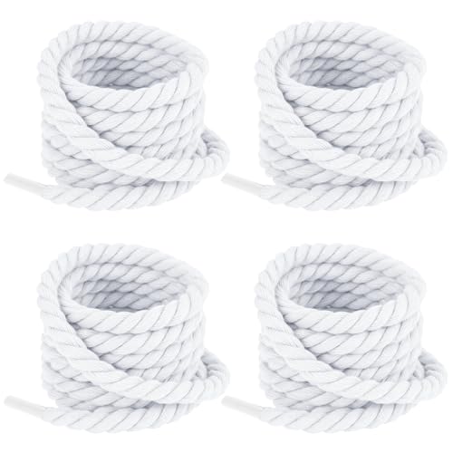 Apausvcm 2 Pairs Thick Rope Shoe Laces, Chunky Braided Shoelaces 8mm Round Cotton Twisted Shoe Strings for Men Women Sneakers (White)
