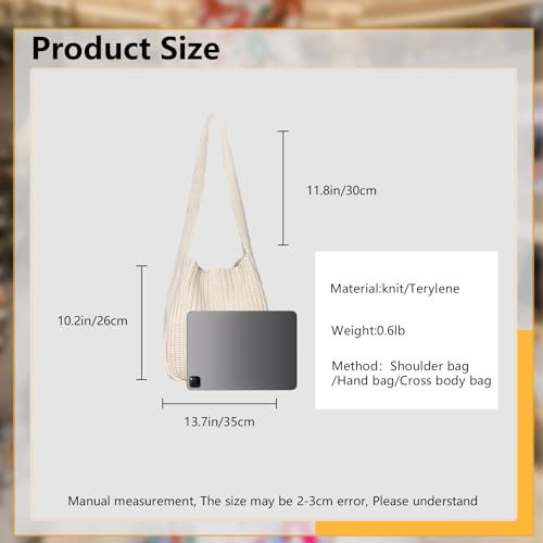 Image of Women's Crocheted Crossbody Tote Hobo Bag, Knitted Shoulder Handbag, Aesthetic Handmade Cute Purse, Knit Crochet Bag