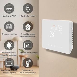 Termostato Caldaia WiFi Programmabile 220V 5A Alexa Compatibile, Cronotermostato Caldaia Digitale Intelligente 503 da Parete, Tuya/Smart Life App Controllo, Contatto Secco, (NERO)