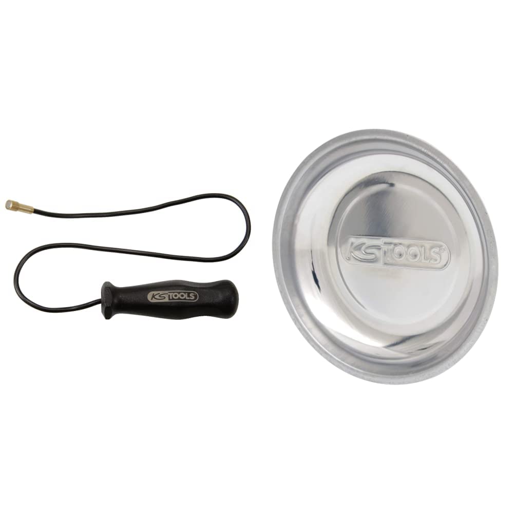 KS TOOLS 550.1032 Aimant flexible, 400 mm & 800.0150 - Soucoupe magnétique 150mm - Pour préserver les vis et autres petites pièces métalliques - Aimant gainé en caoutchouc - En Inox - Surface polie
