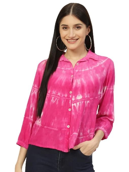 Image of Maaesa - Women Handcrafted Tie-Dye Rayon Shirt | Casual & Office Wear | Relaxed Fit | Long Sleeve | Breathable & Lightweight Fabric
