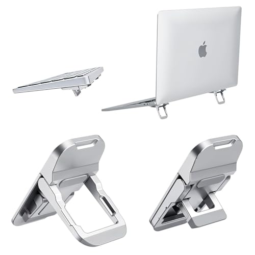 Image of EDNITA ( 2Pcs Mini Laptop Stand for Desk | Portable Metal PC Desk Stand, Aluminium Cooling Pad Mini Clip Compatible with MacBook Apple Laptop, Lenovo, Dell, Hp, Acer & Other Laptops (Silver)