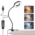 Foneso Desk Lamp Clip on Light, 48 LED USB Lamp with 3 Color Modes 10 Brightness Levels, 360° Flexible Gooseneck Eye Protection Bed Night Light for Reading, Makeup, Craft (Black)