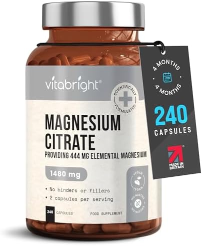 VitaBright Magnesium Citrate Capsules 1480mg | 444mg Elemental Mg...